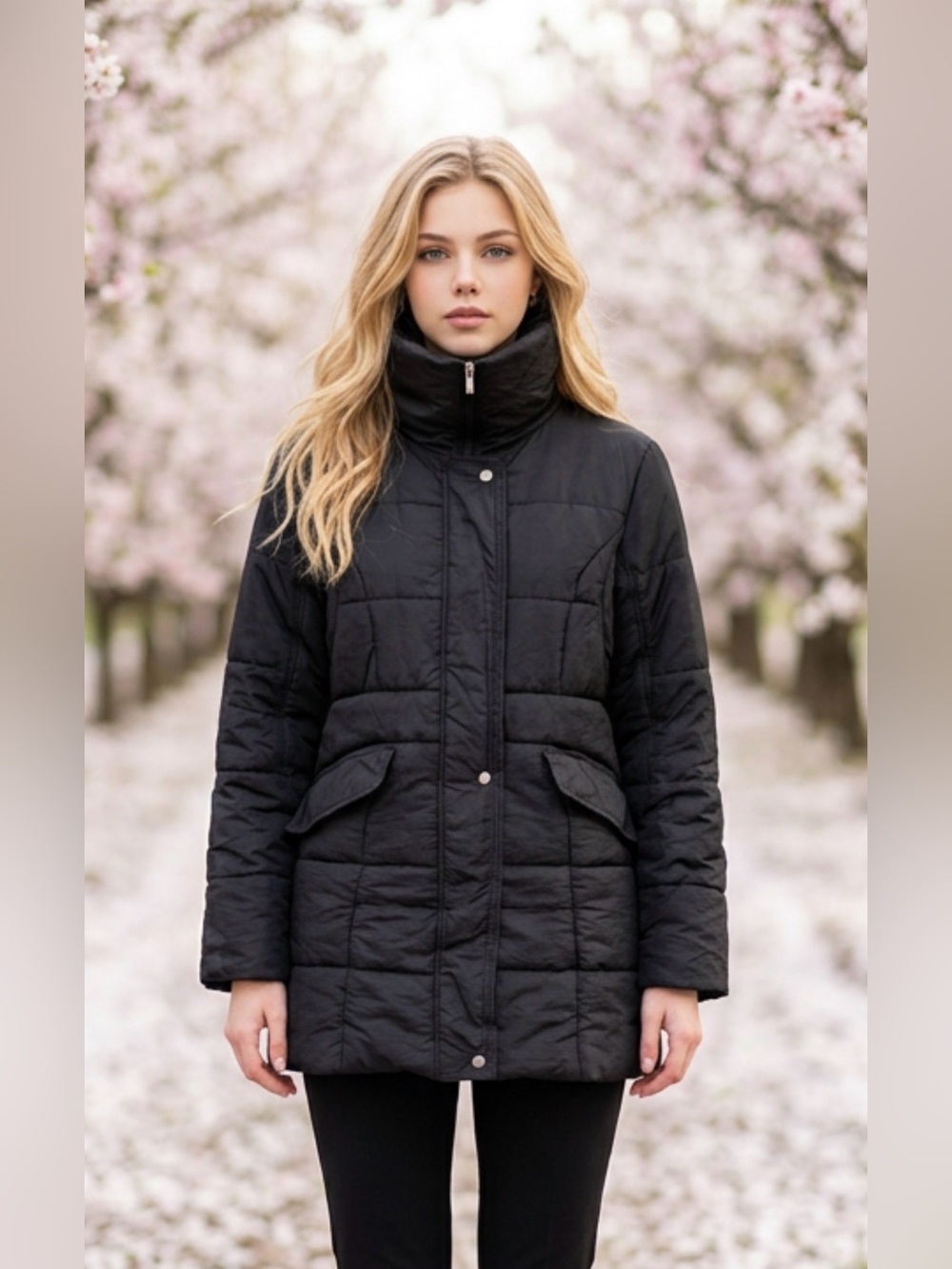 ALFRED SUNG Women's Black Puffer Coat